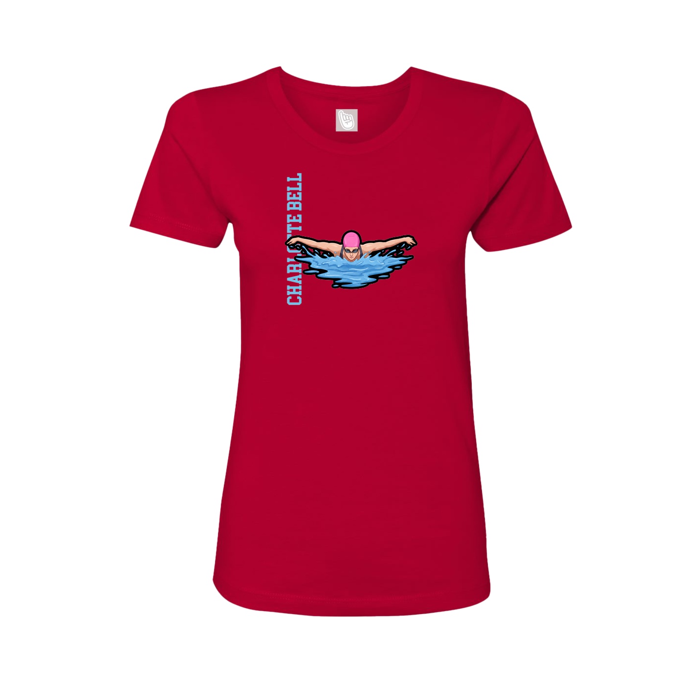 Fitted Women's Tee — Name Vertical in Red