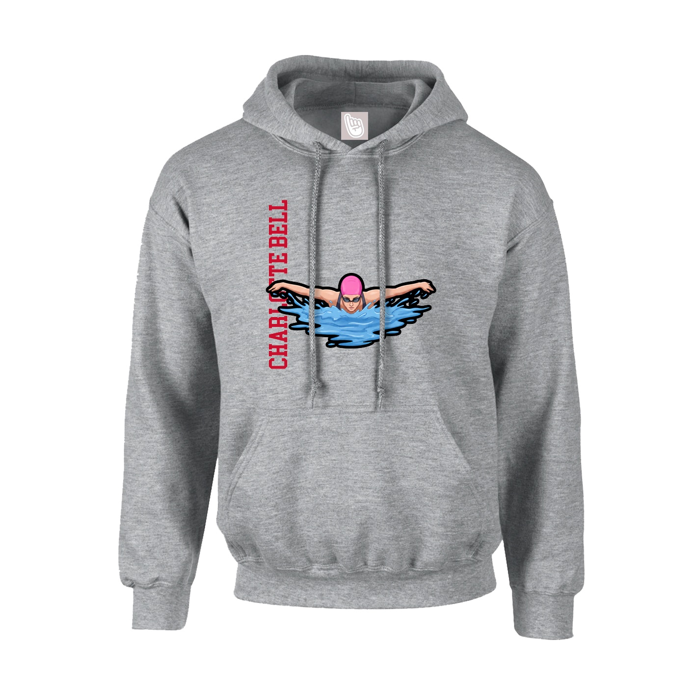 Hoodie — Name Vertical in Grey