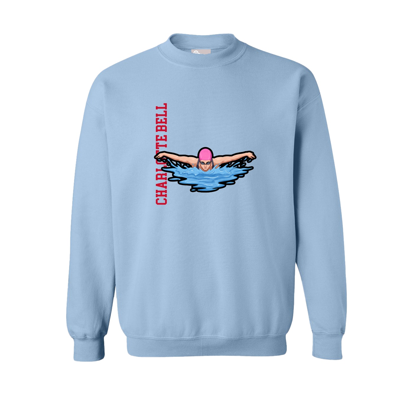 Fleece Crew — Name Vertical in Light Blue