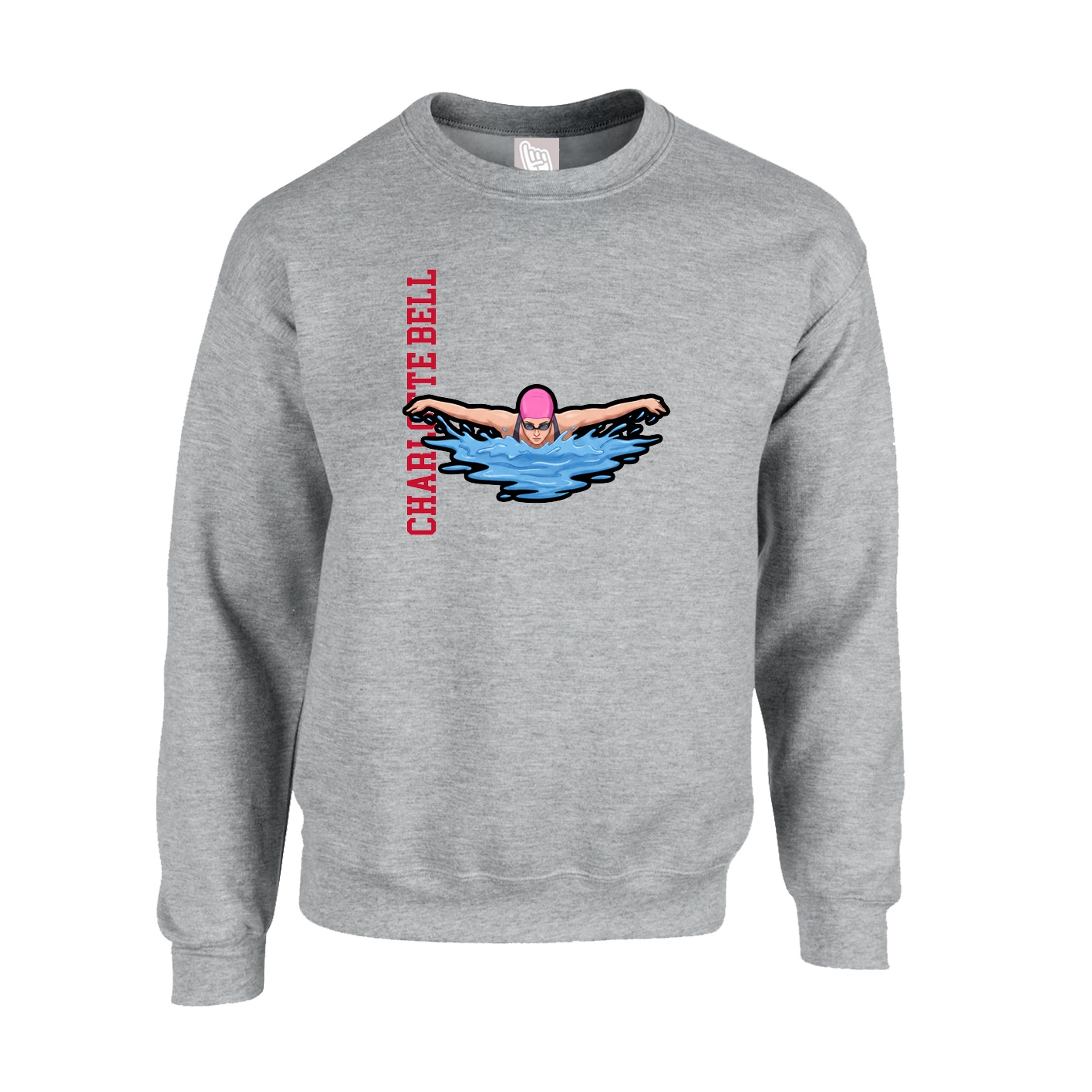 Fleece Crew — Name Vertical in Grey