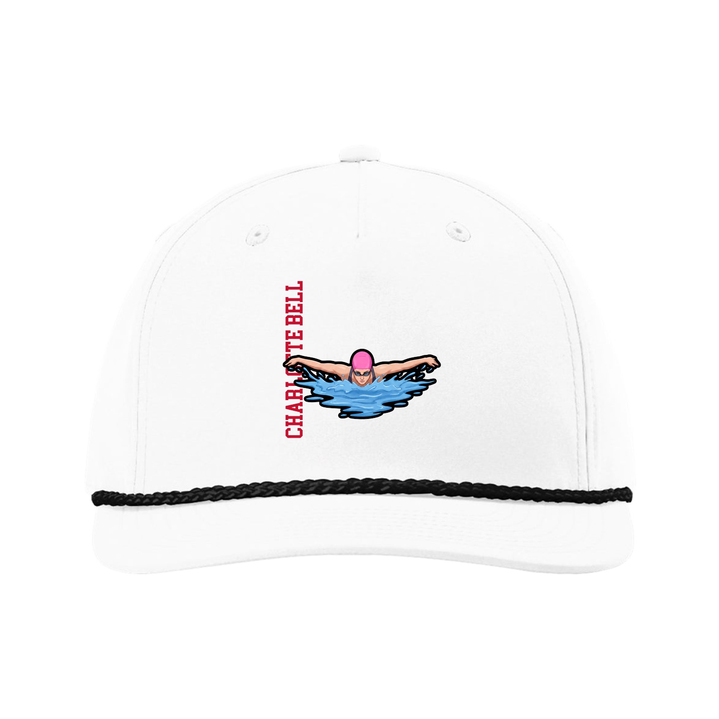 Five-Panel Classic Rope Cap — Name Vertical in White