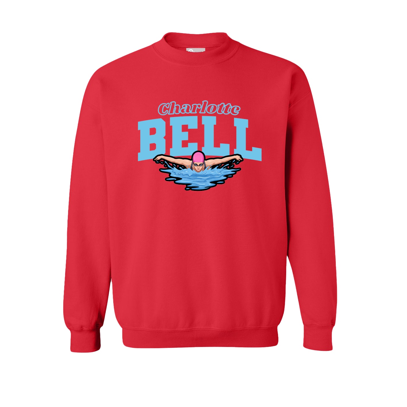 Fleece Crew — Name Arch in Red