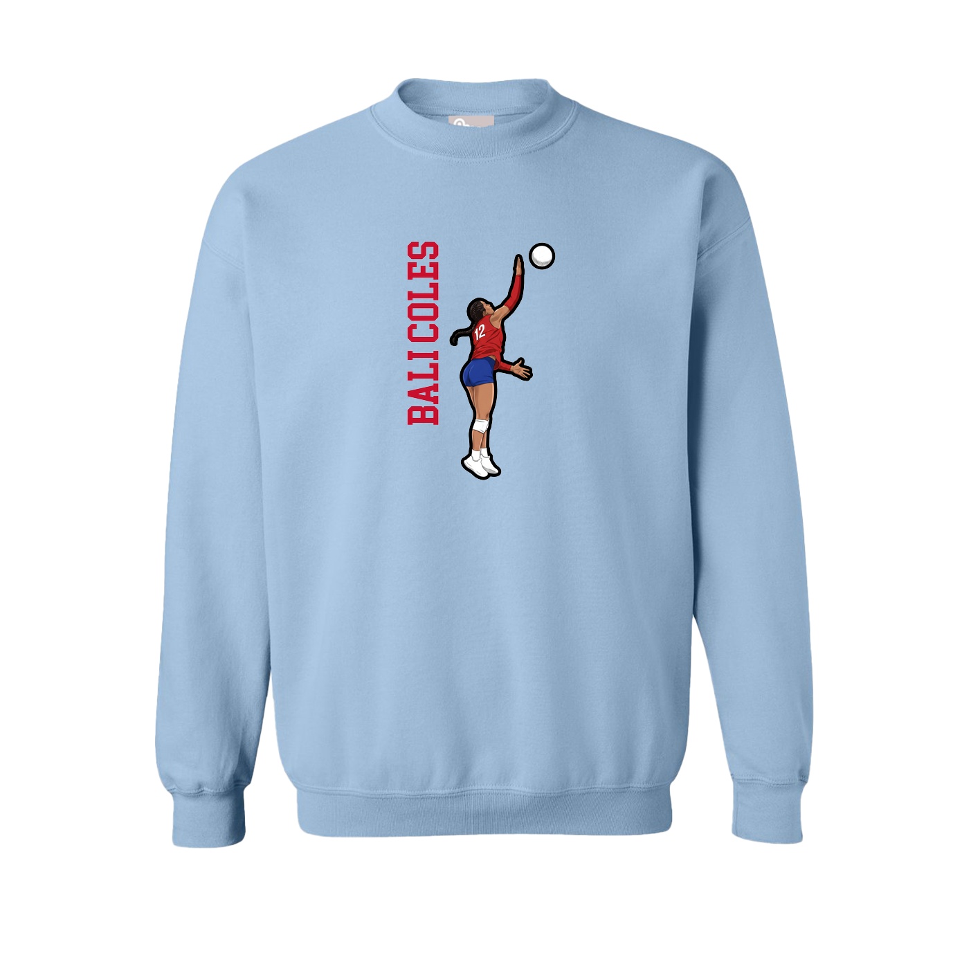 Fleece Crew — Name Vertical in Light Blue