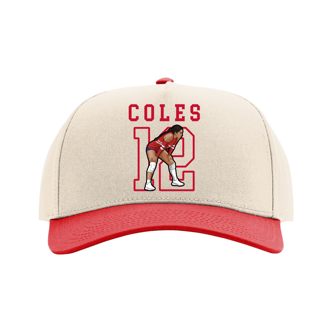 Full Fabric Five-Panel Champ Cap — Shirsey in Cream/Red