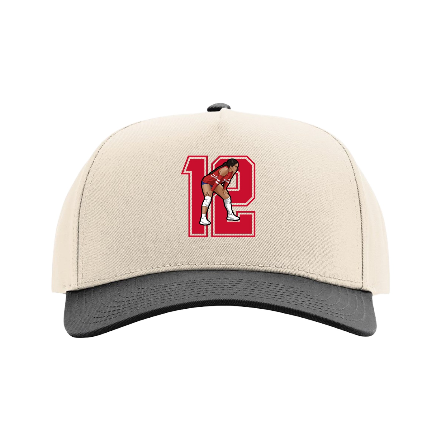 Full Fabric Five-Panel Champ Cap — Number in Cream/Black