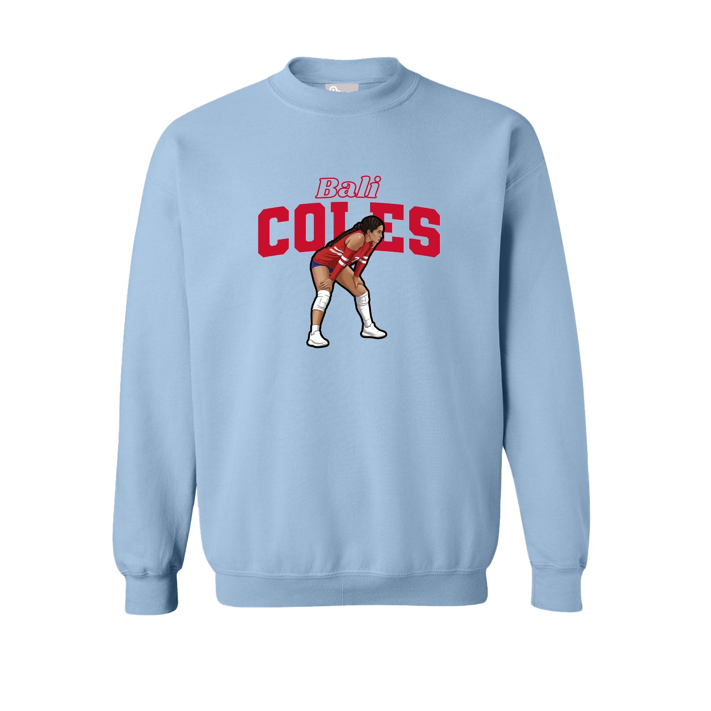 Fleece Crew — Name Arch in Light Blue