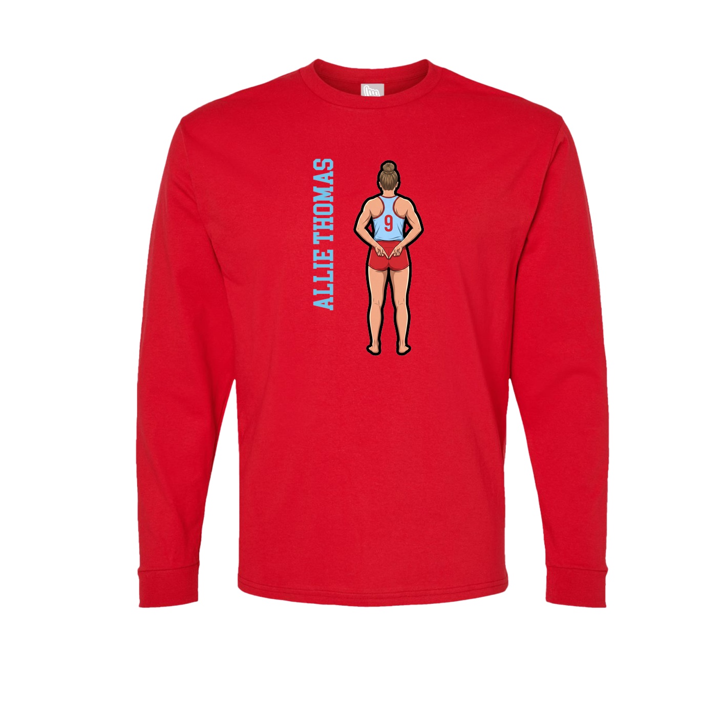 Long Sleeve Tee — Name Vertical in Red