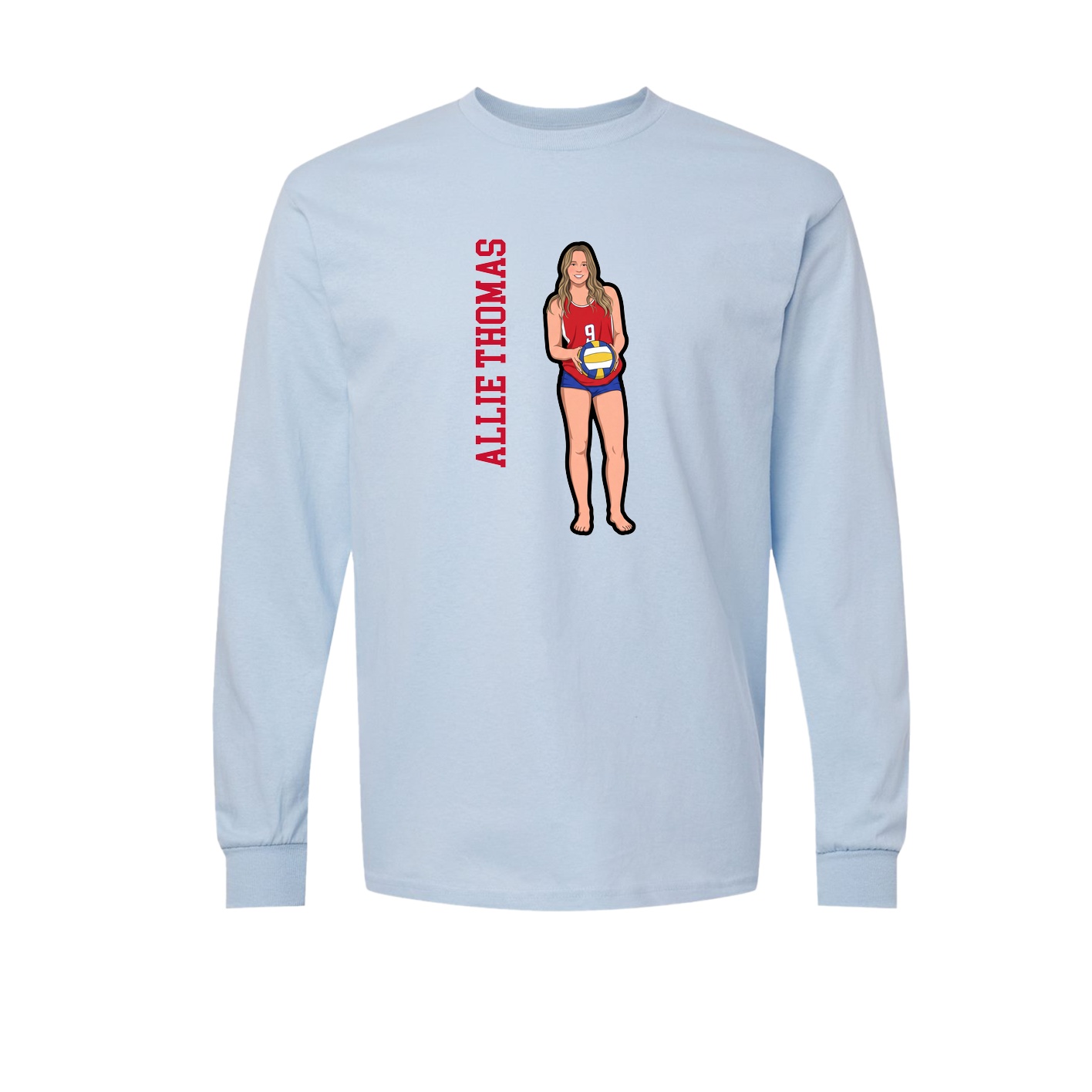 Long Sleeve Tee — Name Vertical in Light Blue