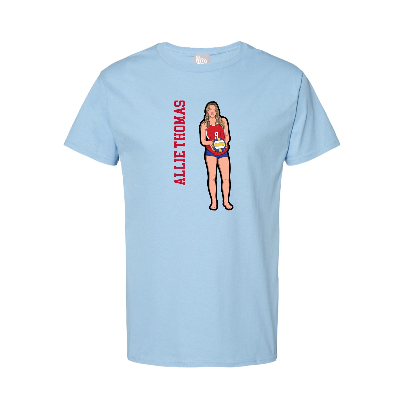 Youth Tee — Name Vertical in Light Blue