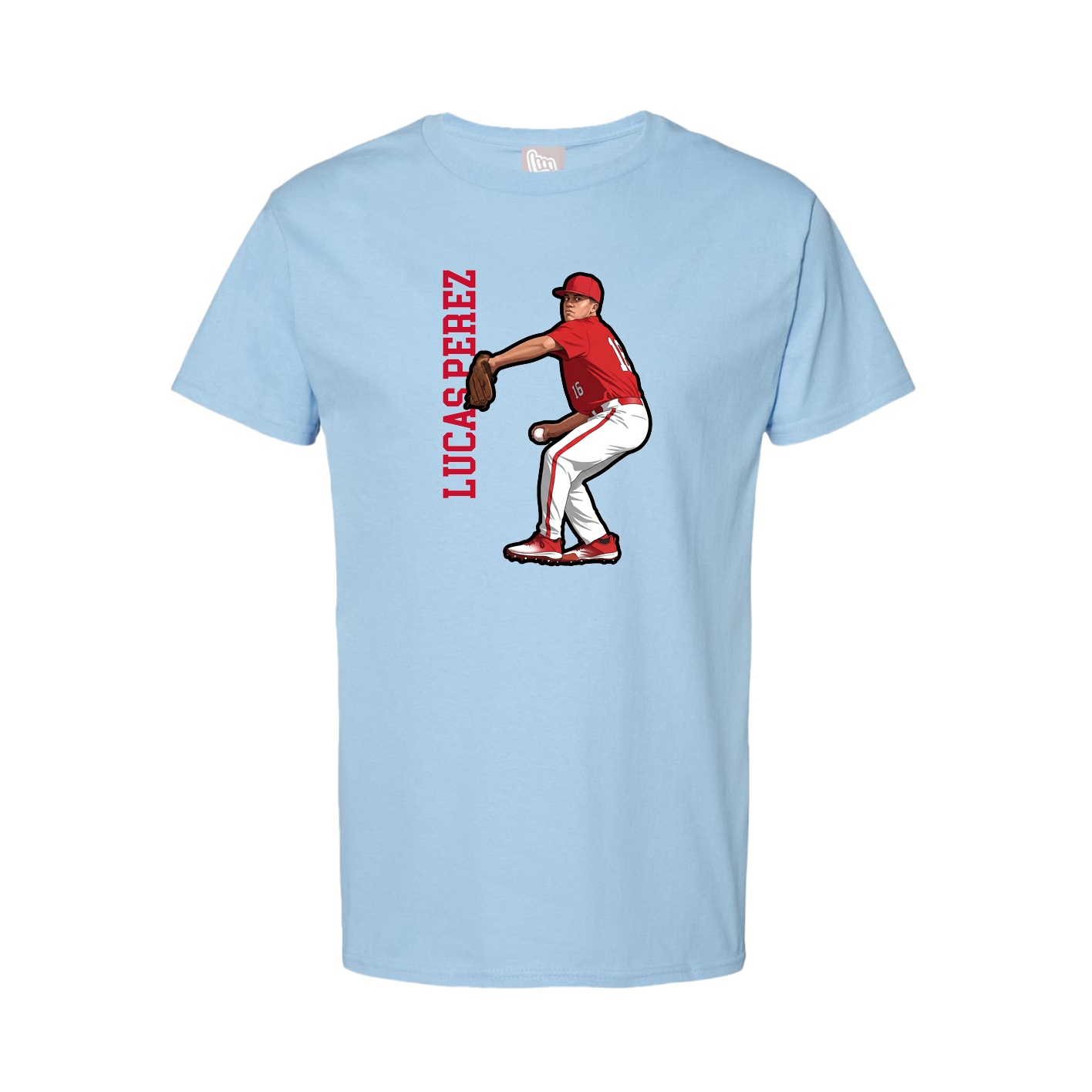 Youth Tee — Name Vertical in Light Blue