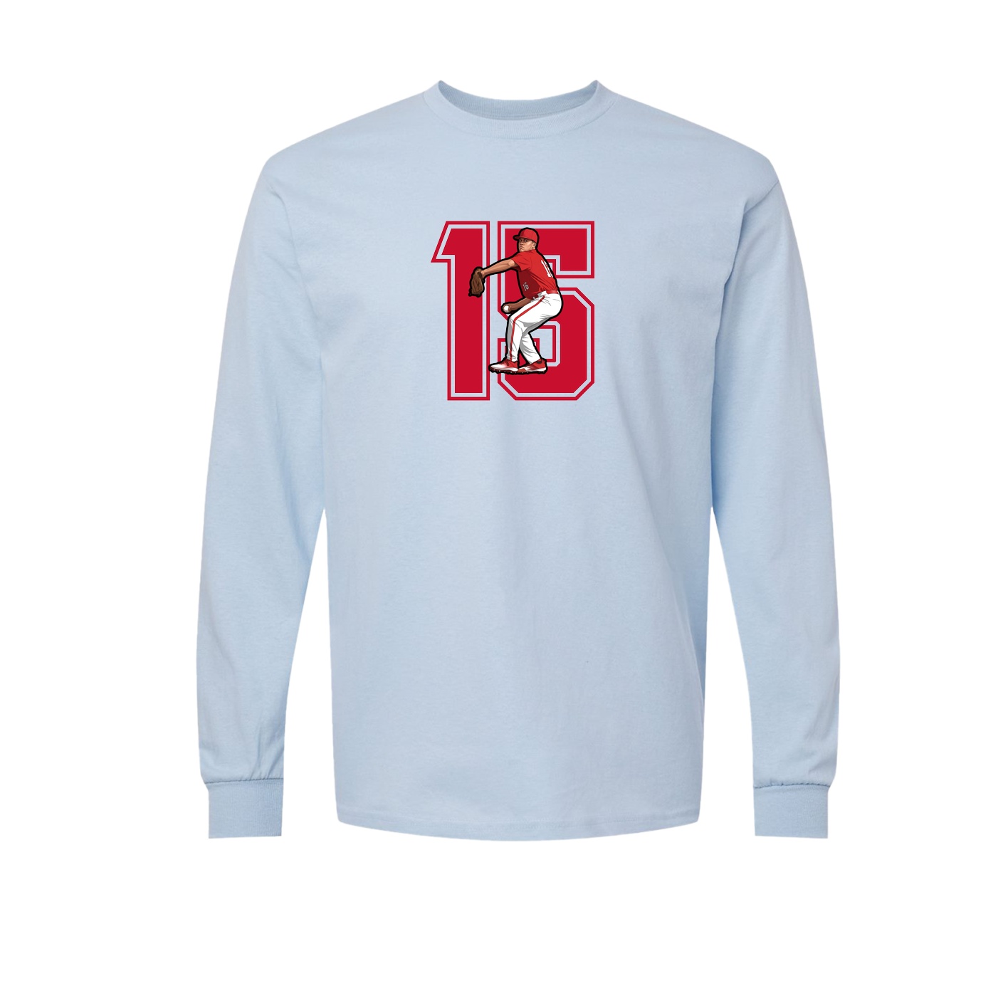 Long Sleeve Tee — Number in Light Blue