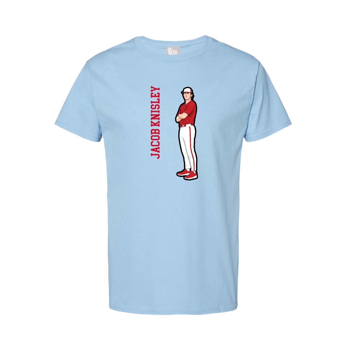 Youth Tee — Name Vertical in Light Blue