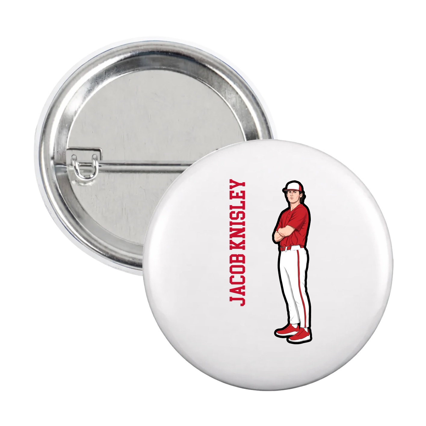 Game Day Button — Name Vertical in White