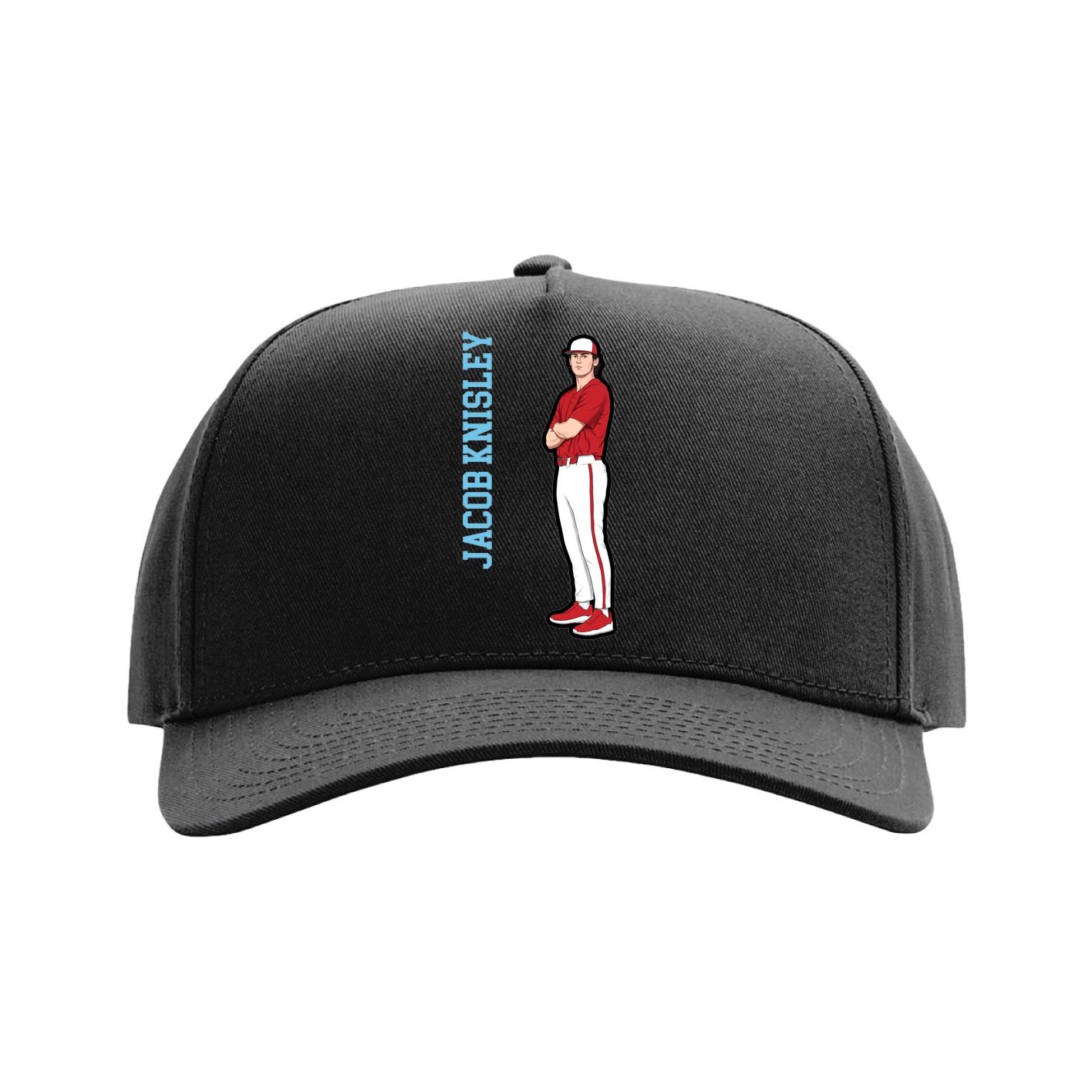 Full Fabric Five-Panel Champ Cap — Name Vertical in Black