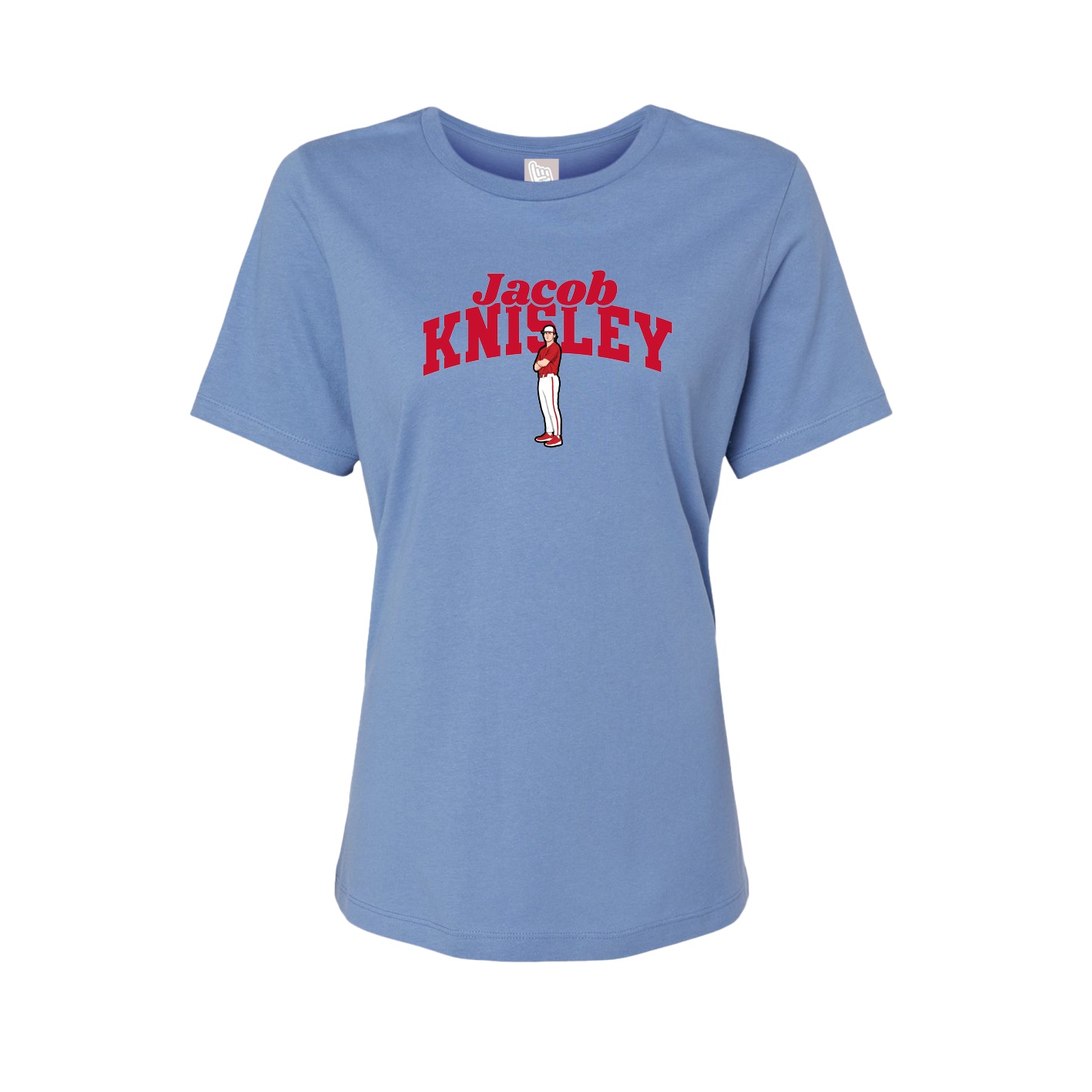Fitted Women's Tee — Signature Arch in Powder Blue