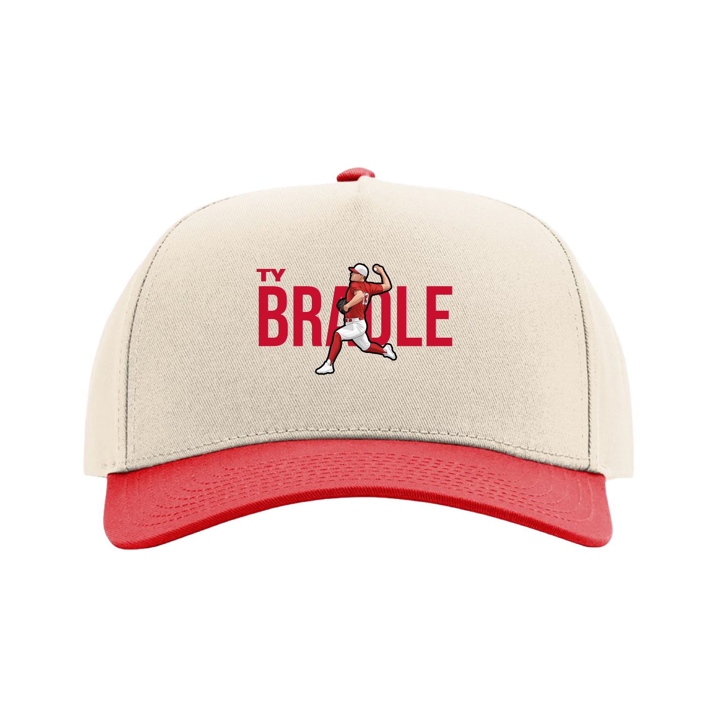 Full Fabric Five-Panel Champ Cap — Player Name in Cream/Red