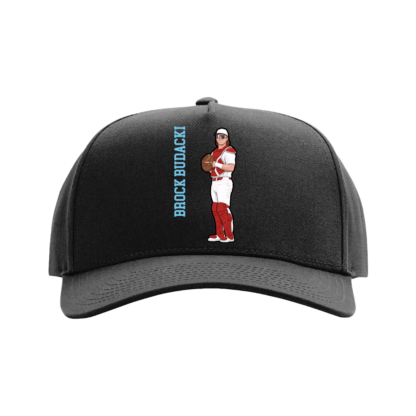 Full Fabric Five-Panel Champ Cap — Name Vertical in Black