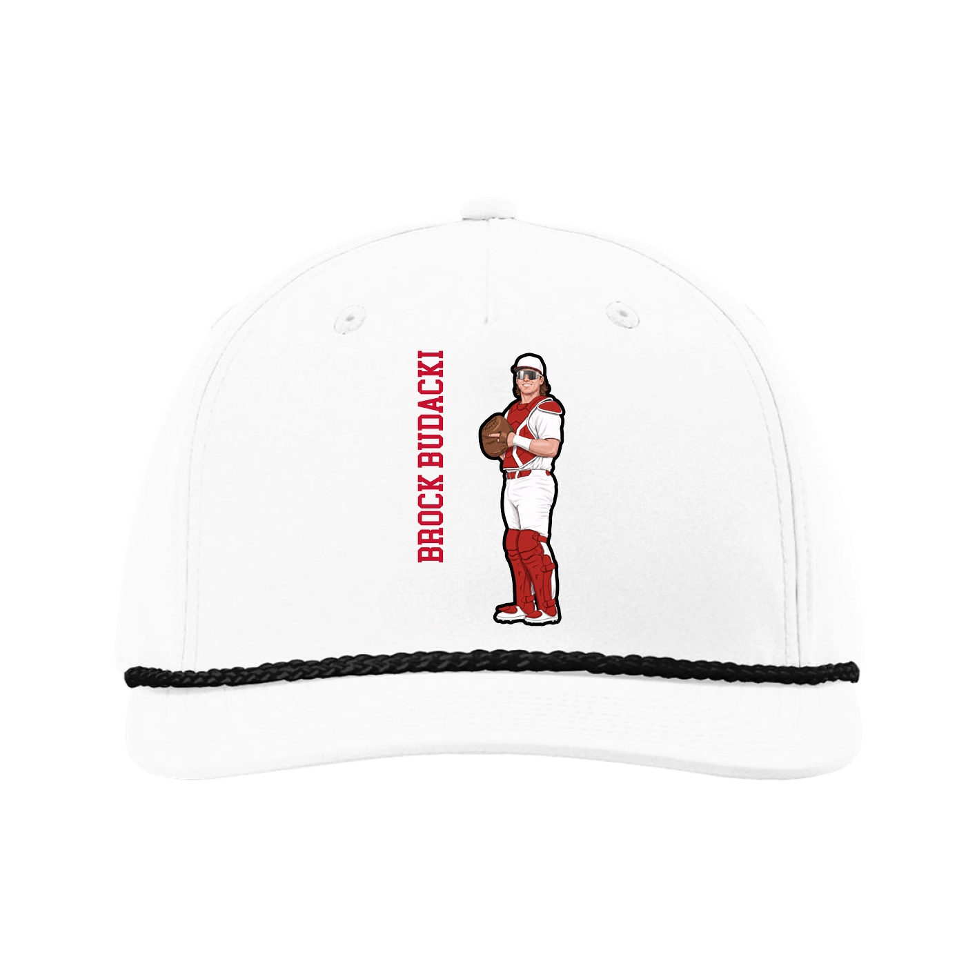Five-Panel Classic Rope Cap — Name Vertical in White