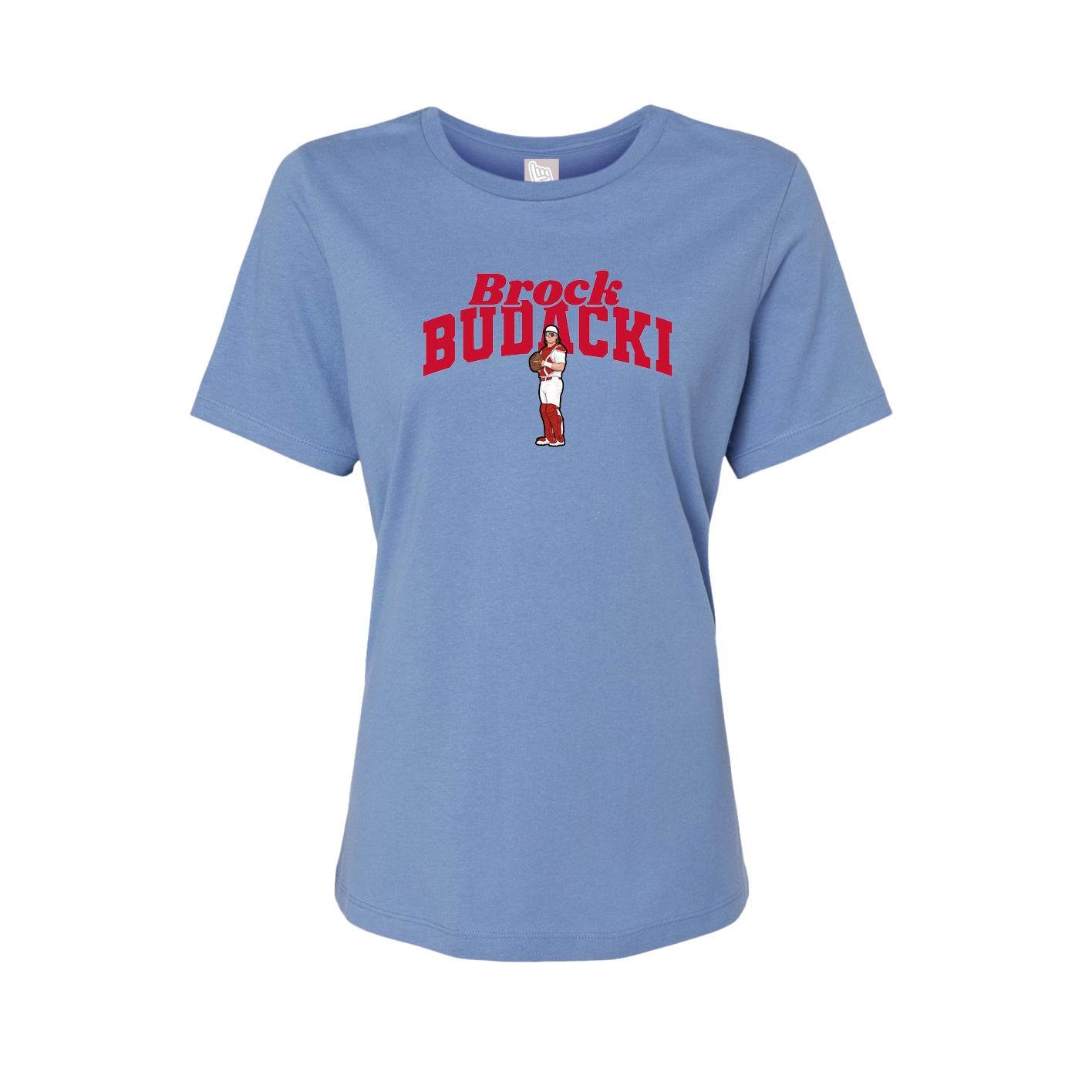 Fitted Women's Tee — Signature Arch in Powder Blue