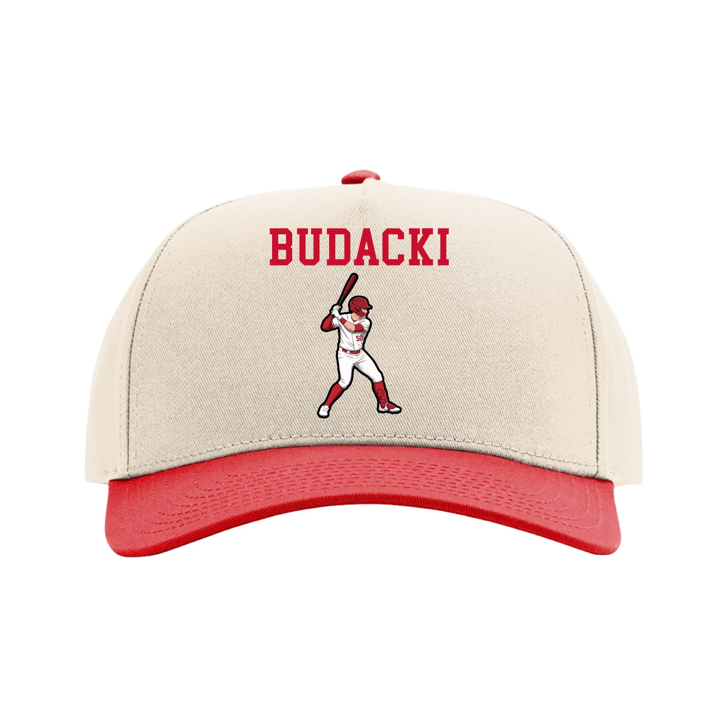 Full Fabric Five-Panel Champ Cap — Shirsey in Cream/Red