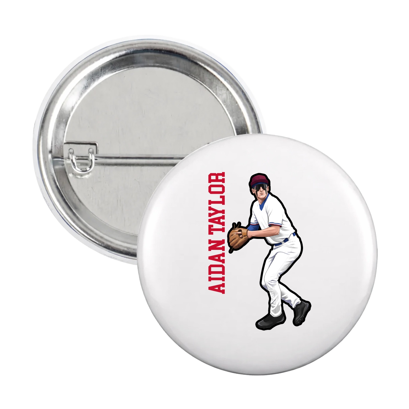 Game Day Button — Name Vertical in White