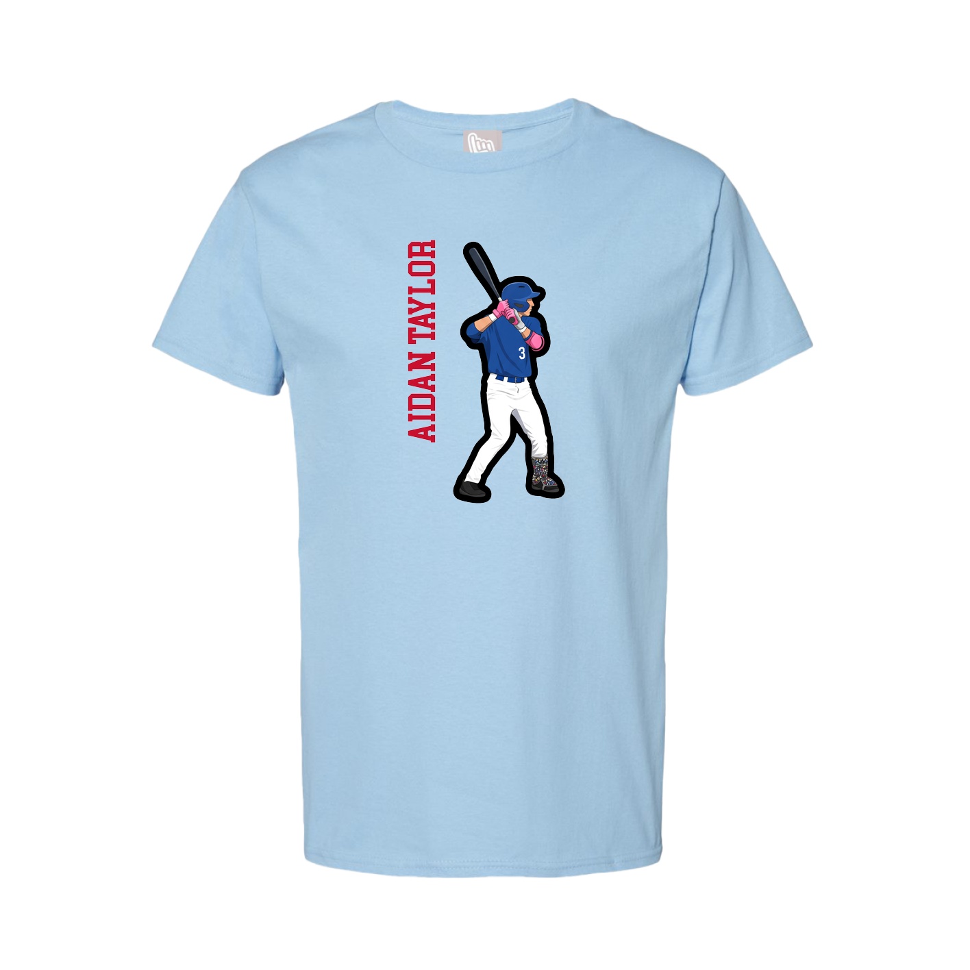 Tee — Name Vertical in Light Blue