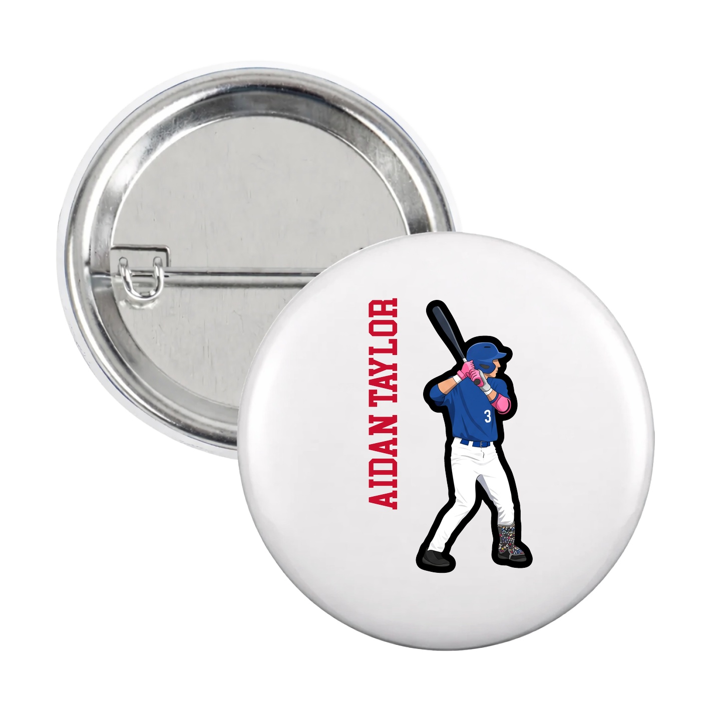 Game Day Button — Name Vertical in White