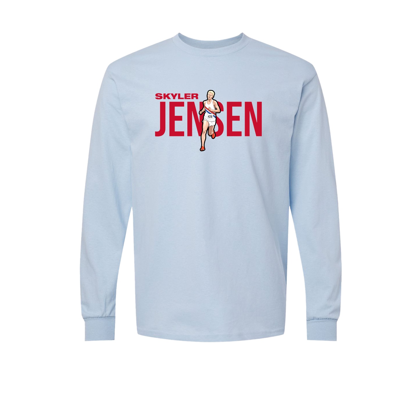Long Sleeve Tee — Player Name in Light Blue
