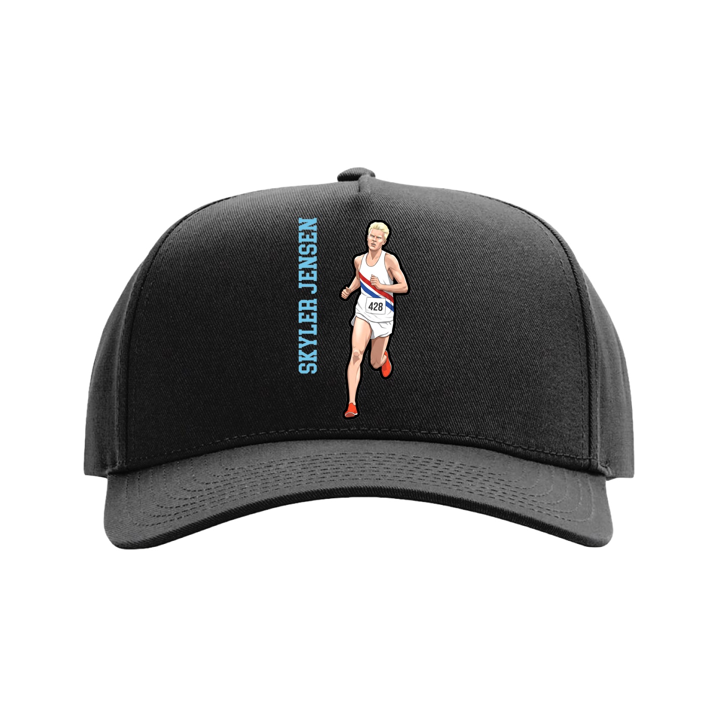 Full Fabric Five-Panel Champ Cap — Name Vertical in Black