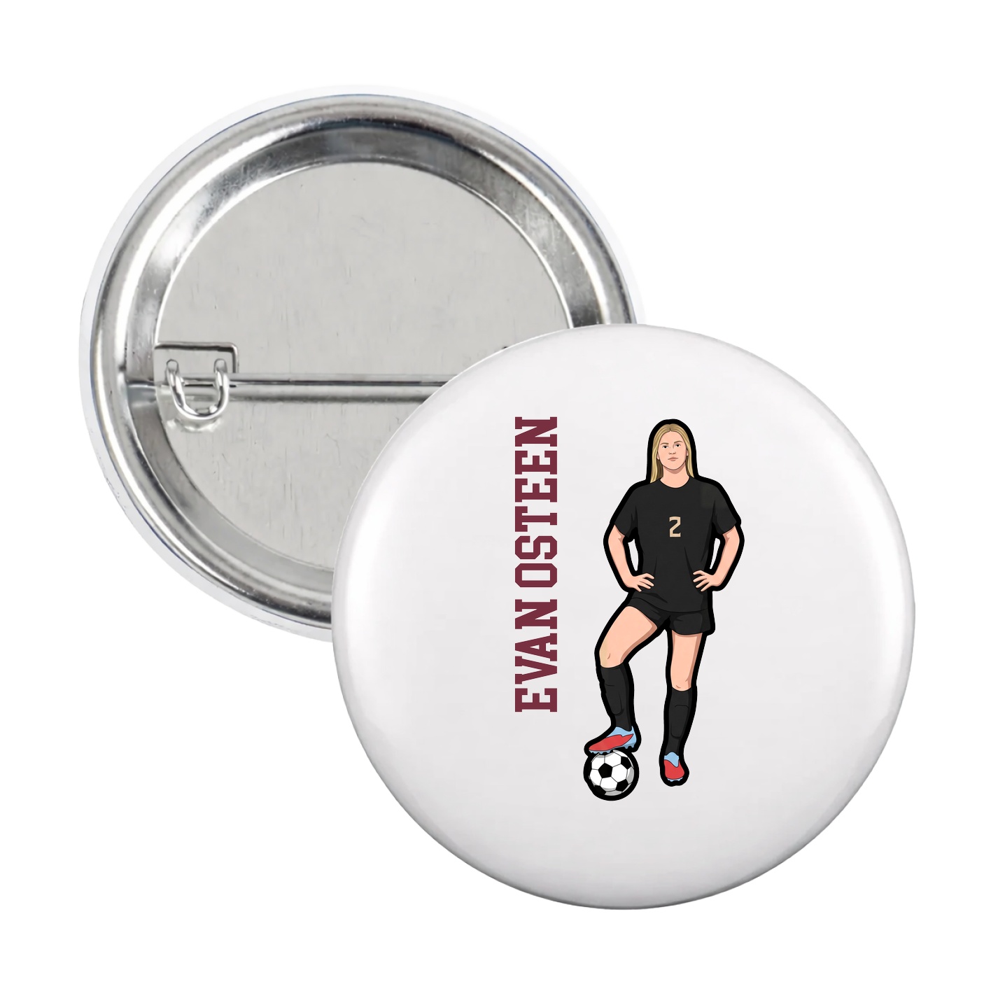 Game Day Button — Name Vertical in White
