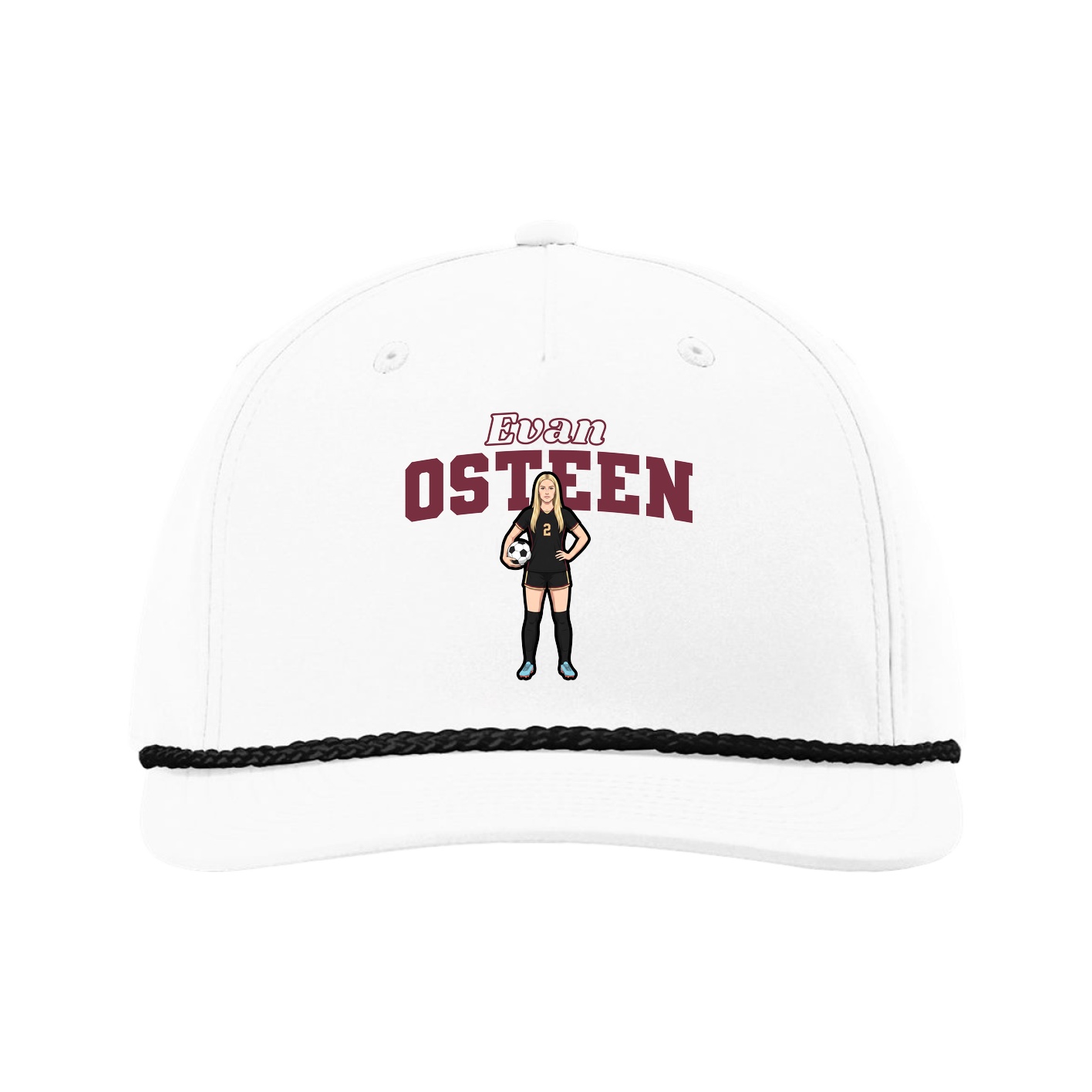 Five-Panel Classic Rope Cap — Name Arch in White