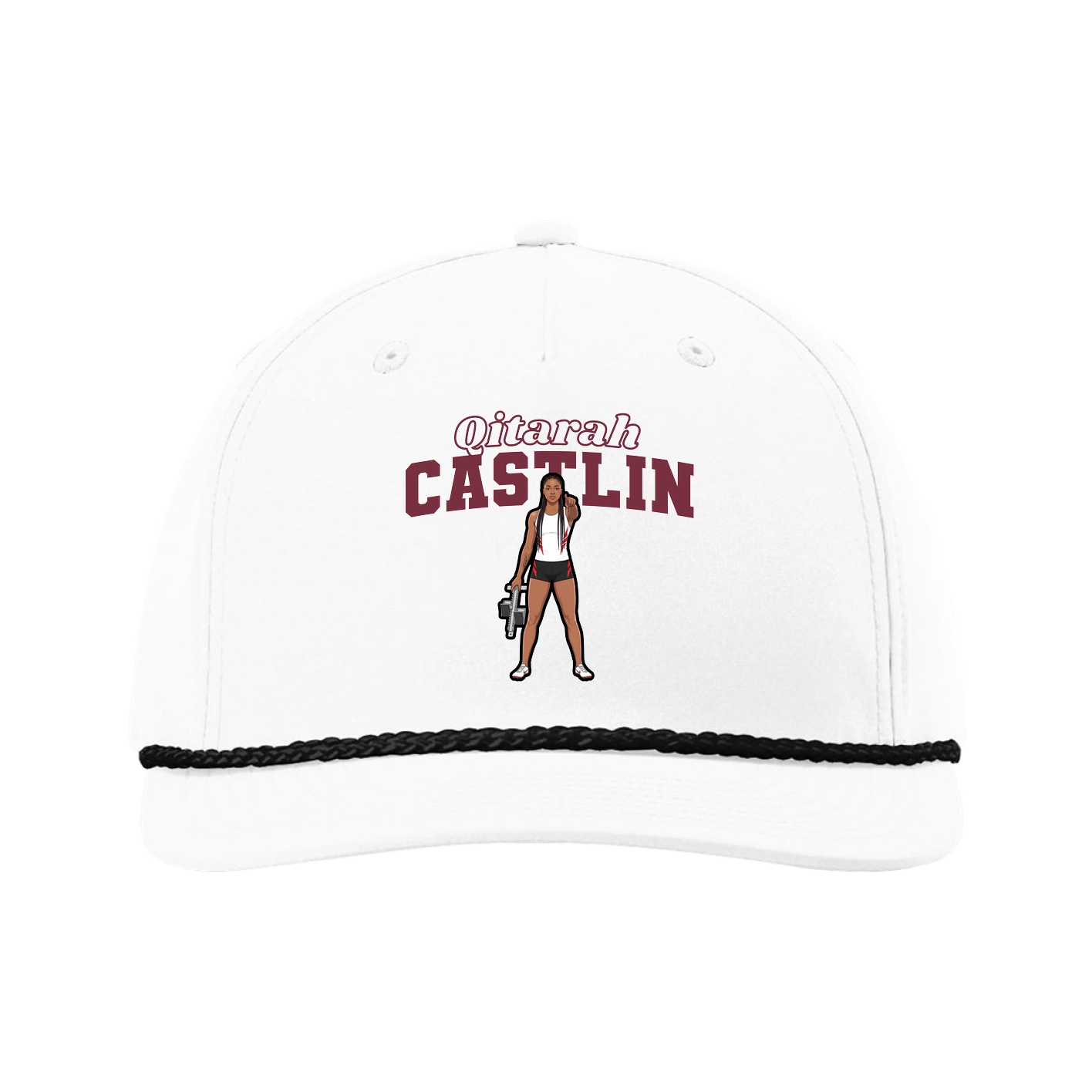 Five-Panel Classic Rope Cap — Name Arch in White