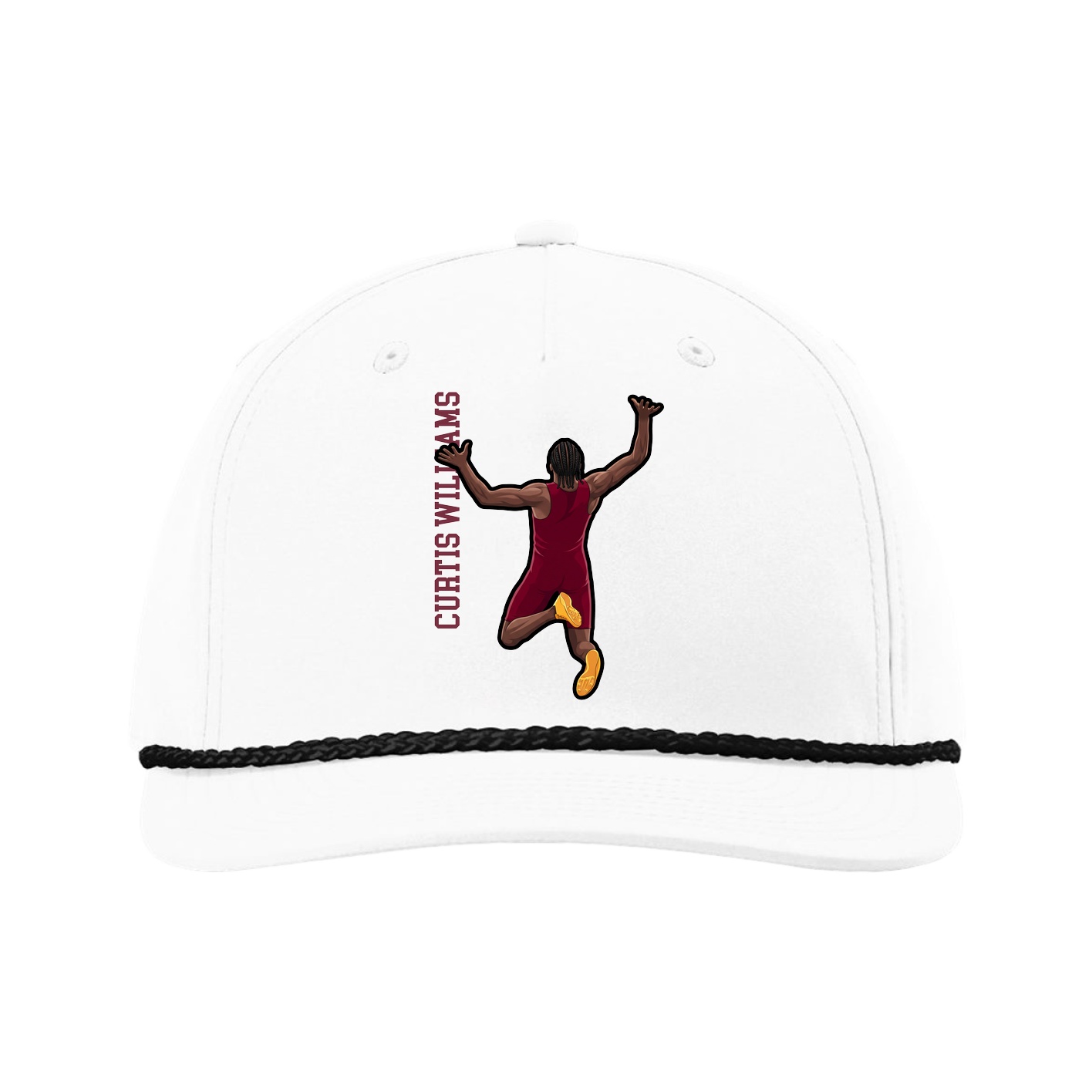 Five-Panel Classic Rope Cap — Name Vertical in White