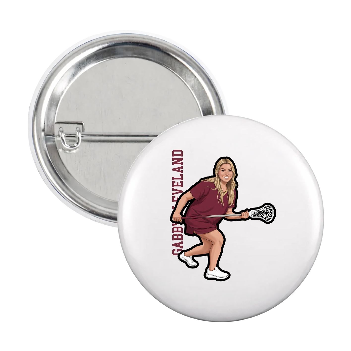 Game Day Button — Name Vertical in White