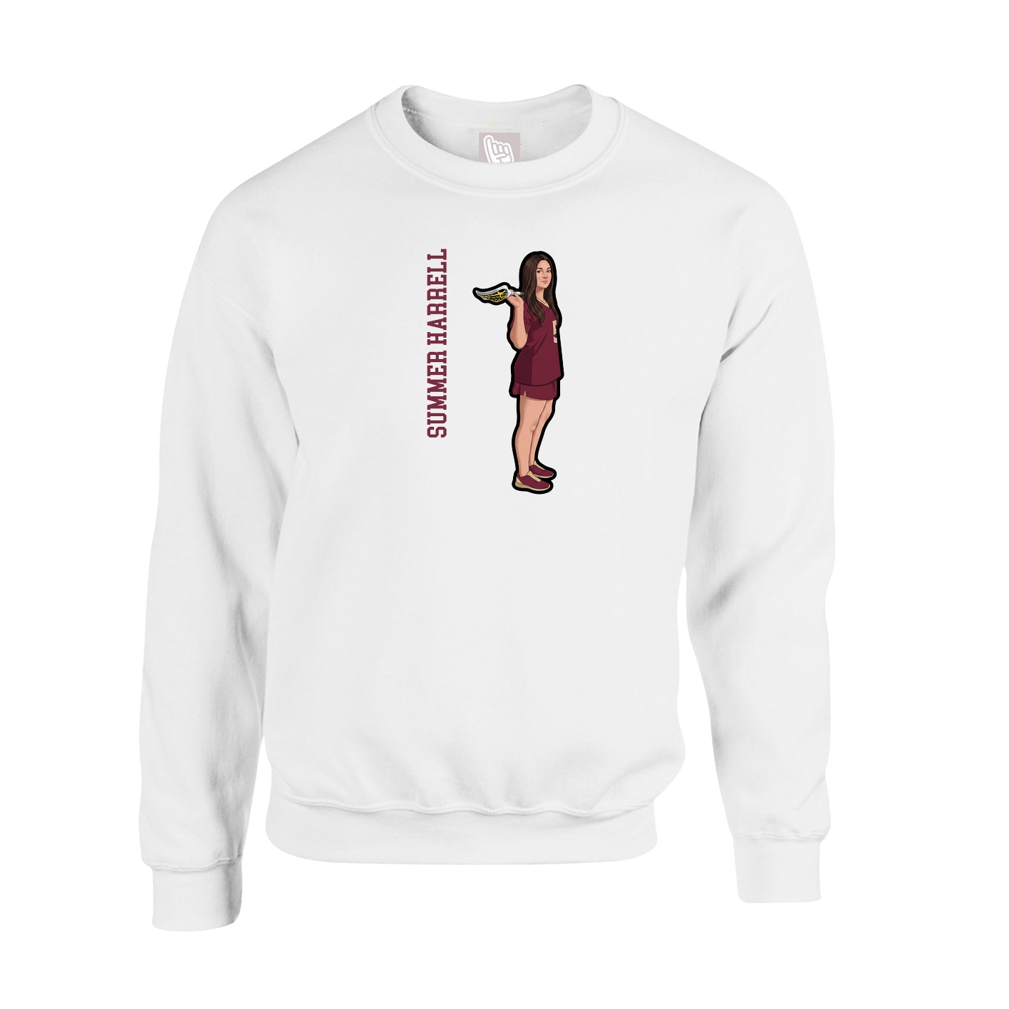 Fleece Crew — Name Vertical in White