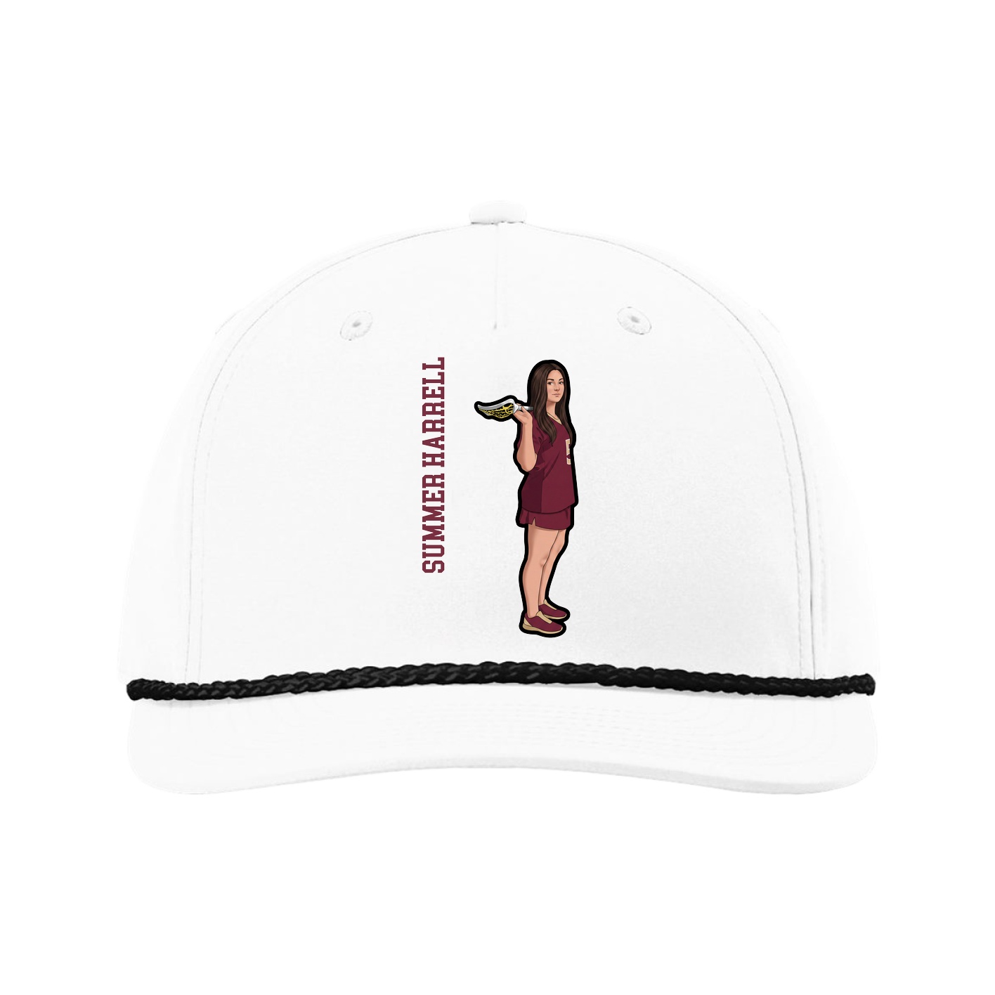 Five-Panel Classic Rope Cap — Name Vertical in White