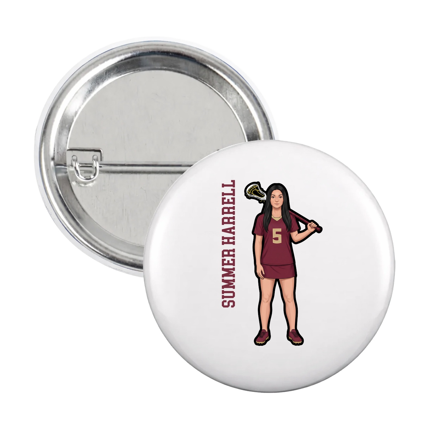 Game Day Button — Name Vertical in White