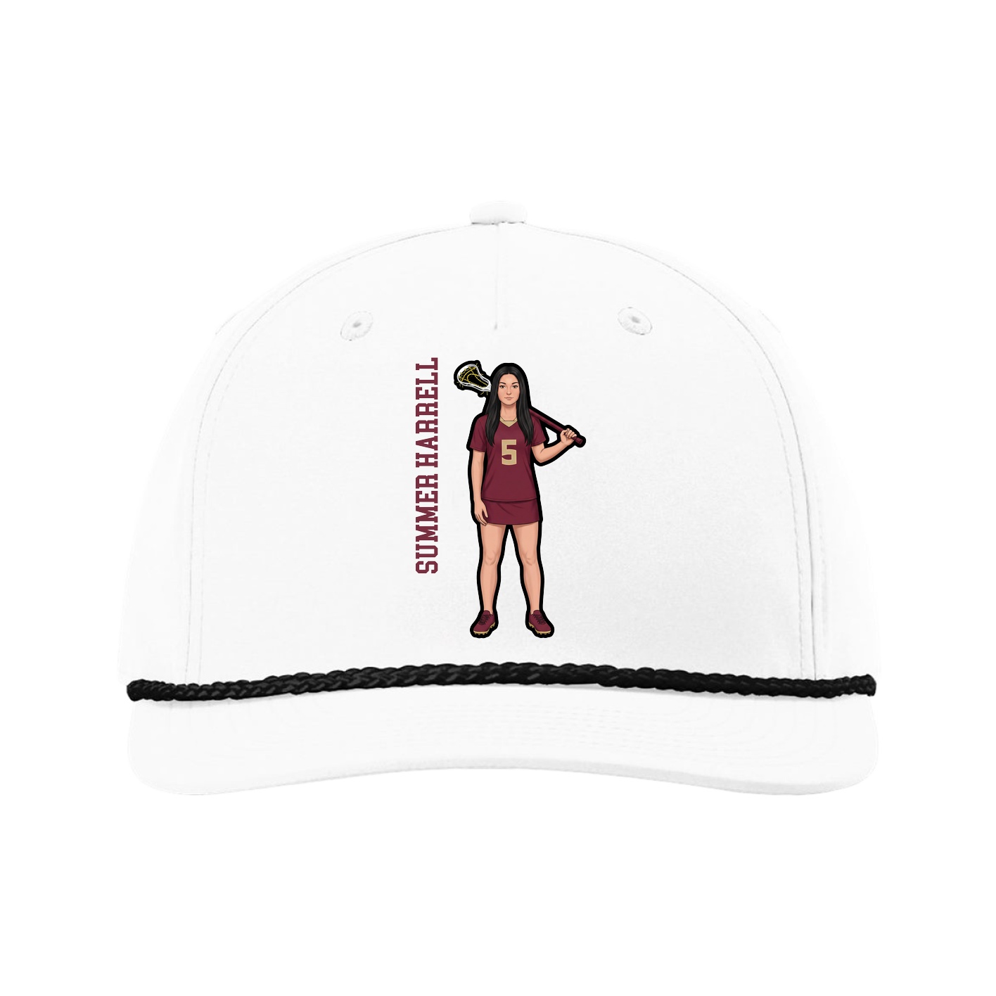 Five-Panel Classic Rope Cap — Name Vertical in White
