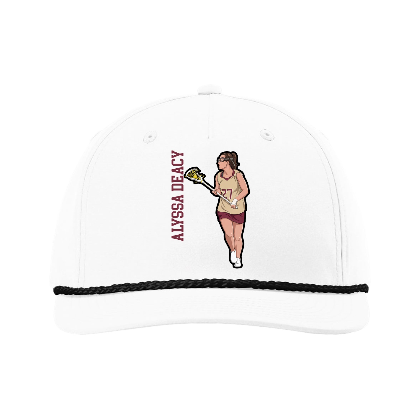 Five-Panel Classic Rope Cap — Name Vertical in White