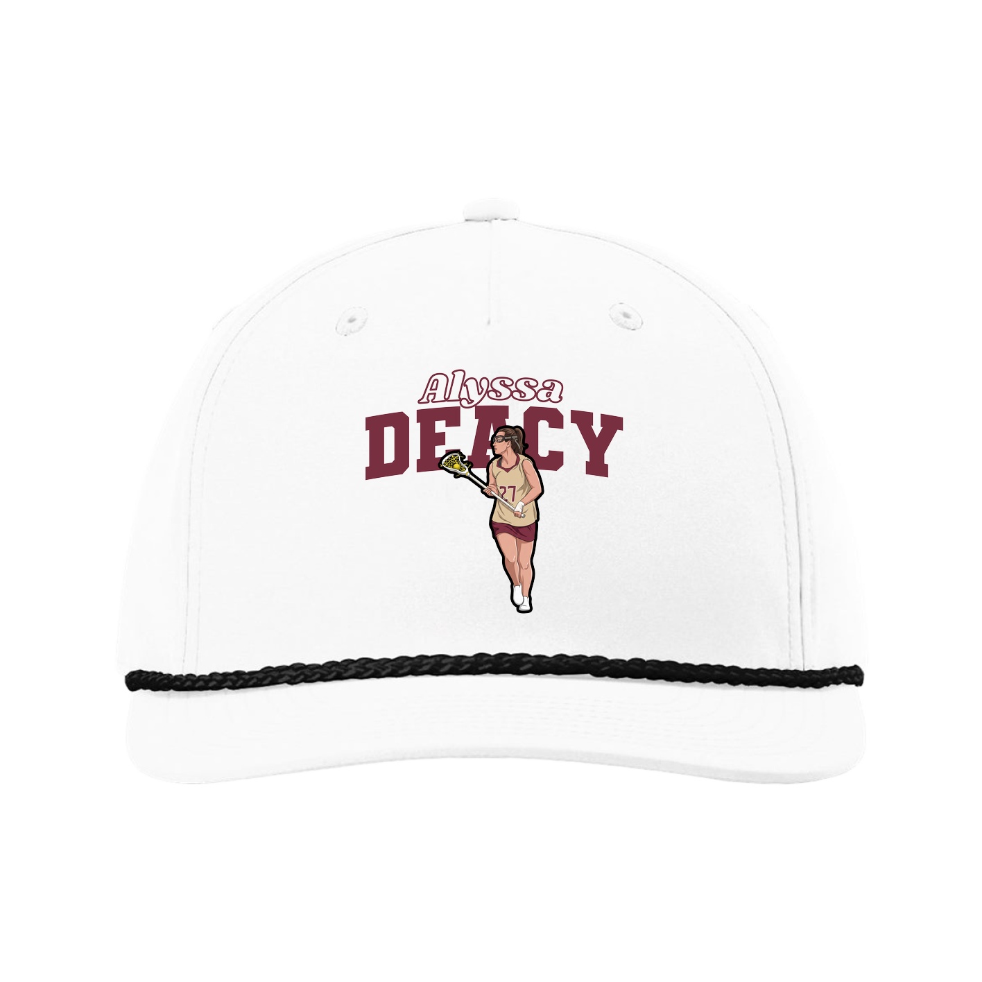 Five-Panel Classic Rope Cap — Name Arch in White