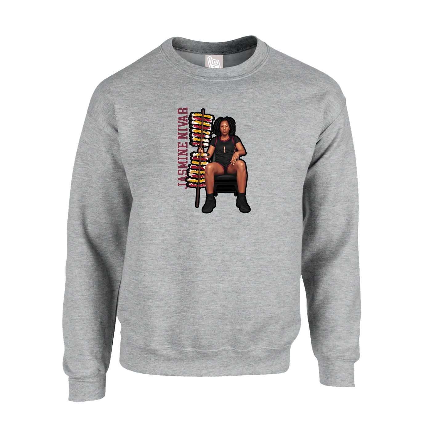 Fleece Crew — Name Vertical in Grey