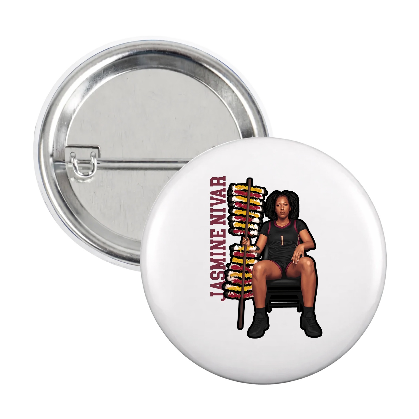 Game Day Button — Name Vertical in White