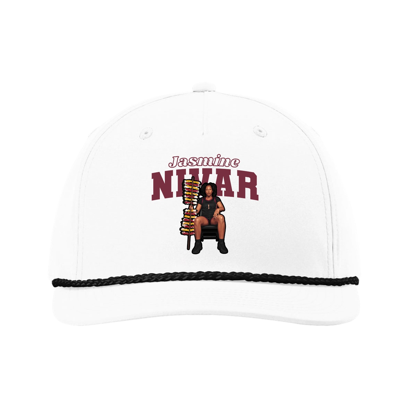 Five-Panel Classic Rope Cap — Name Arch in White