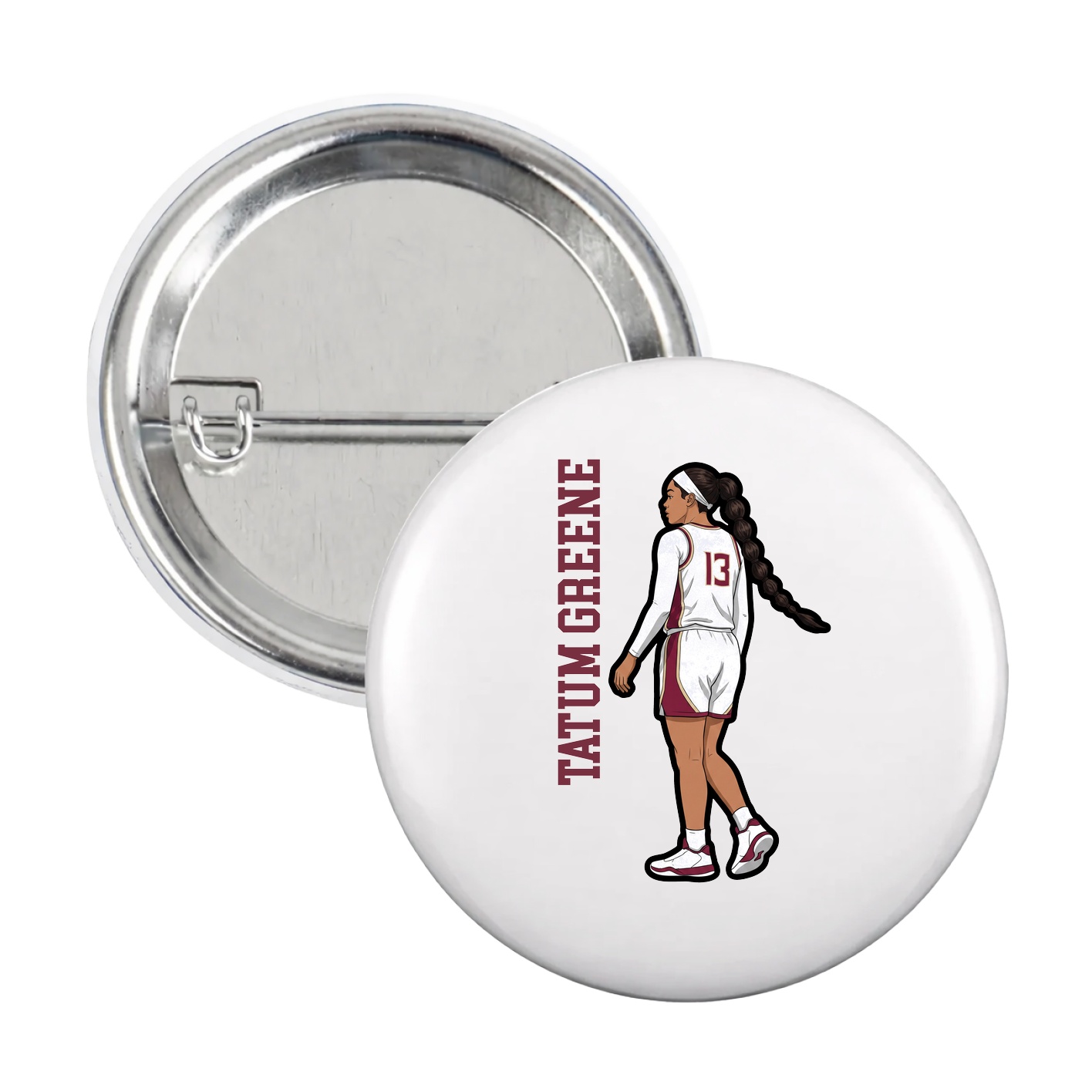 Game Day Button — Name Vertical in White
