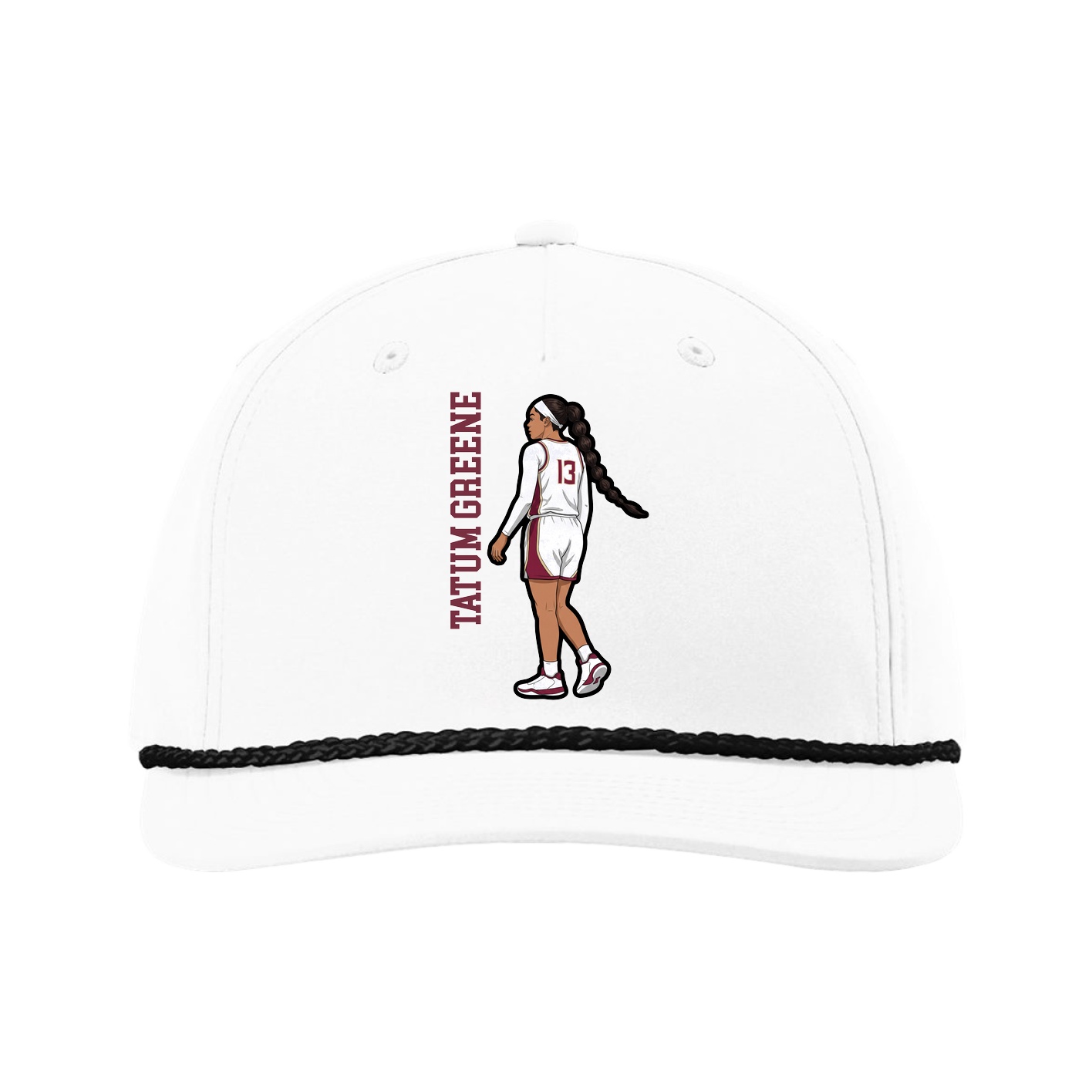 Five-Panel Classic Rope Cap — Name Vertical in White