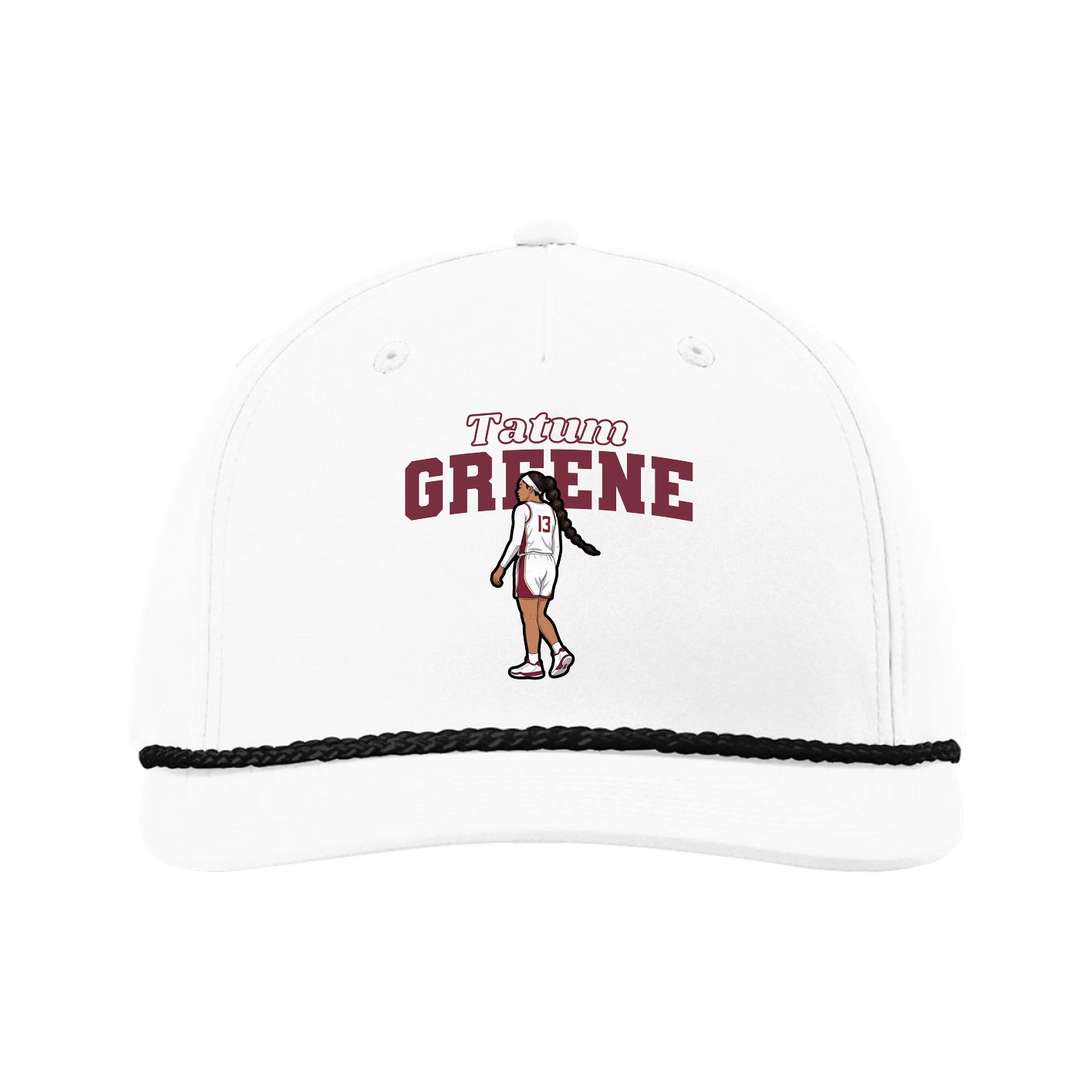 Five-Panel Classic Rope Cap — Name Arch in White