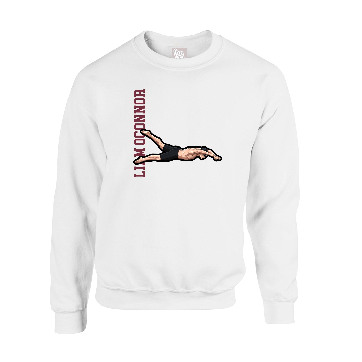 Fleece Crew — Name Vertical in White