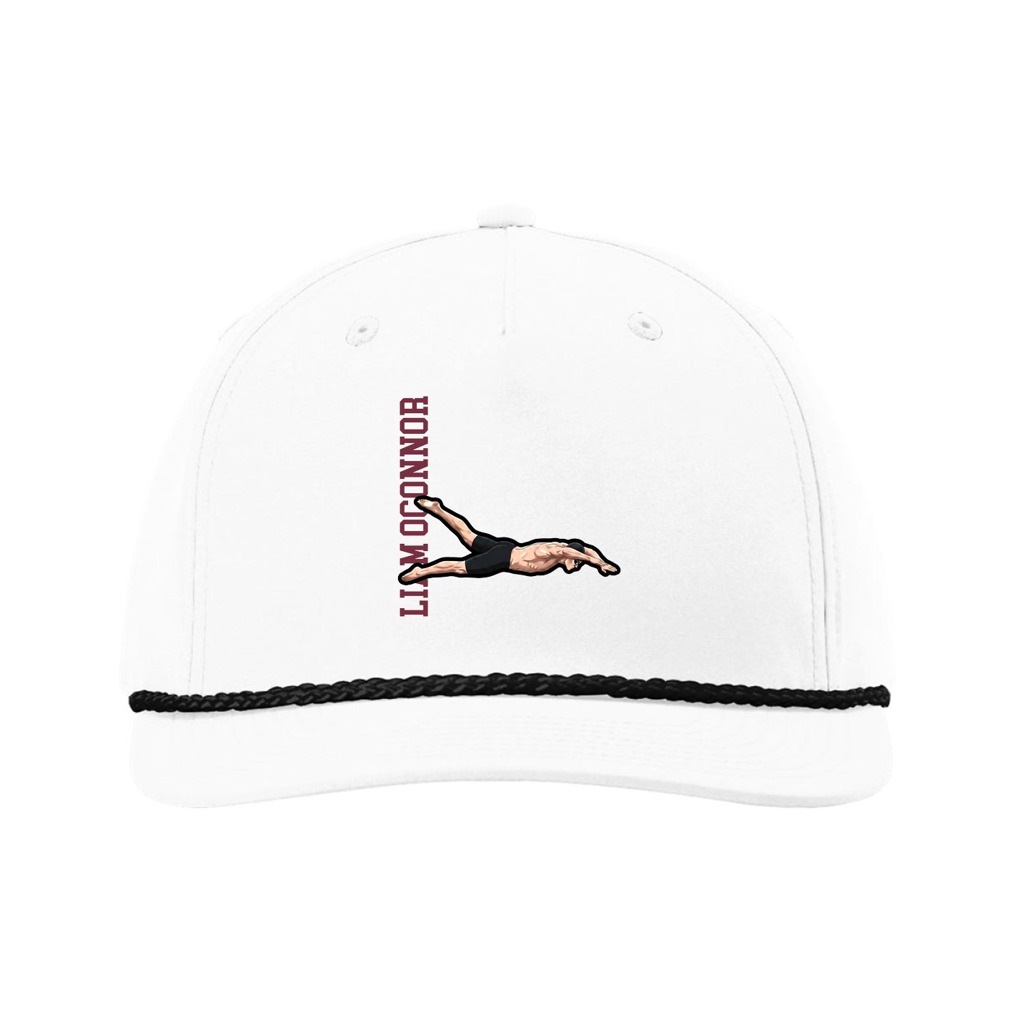 Five-Panel Classic Rope Cap — Name Vertical in White