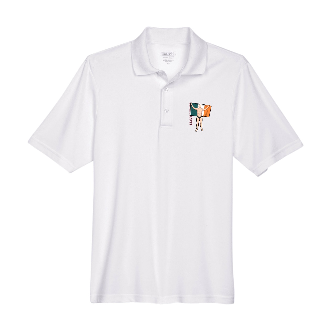Performance Polo — Name Vertical in White