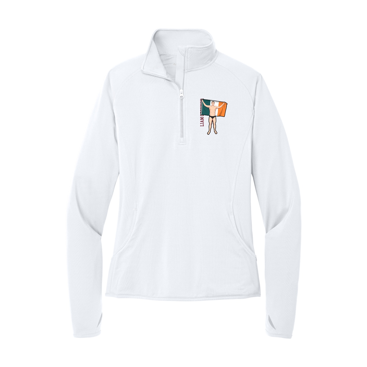 Women's Q-Zip Pullover — Name Vertical in White